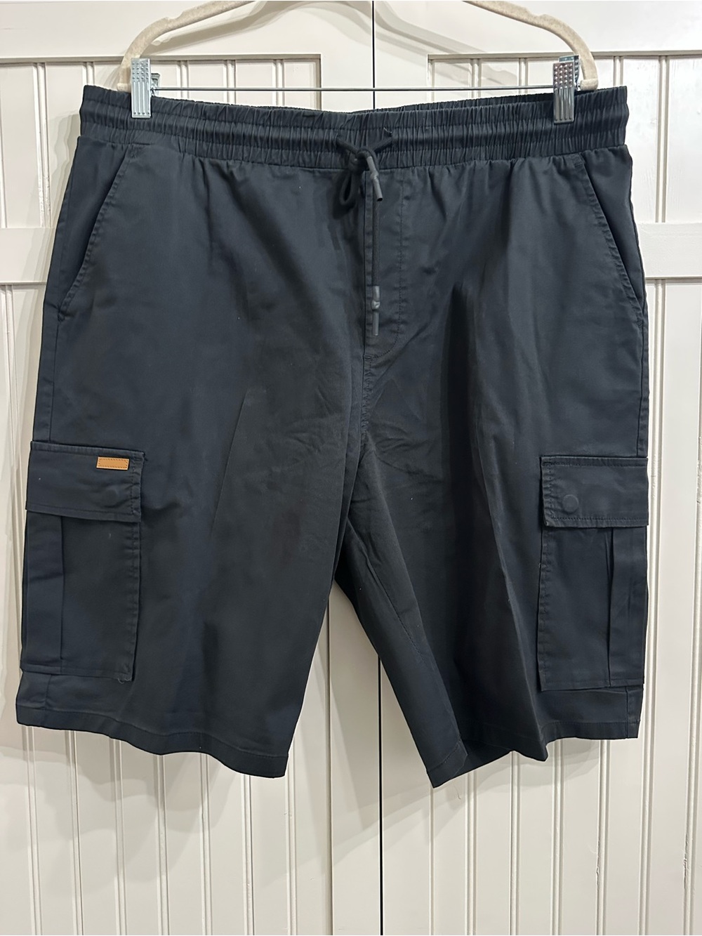 Men's Black Cargo Shorts with Elastic Drawstring Waist